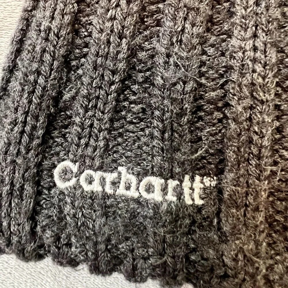 Carhartt Fleece Lined Ribbed Knit Beanie Hat Dark Gray Charcoal Winter Cap